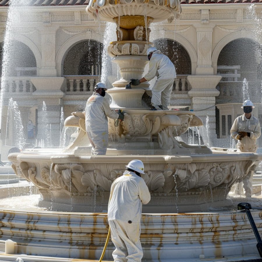 cleaning marble fountain