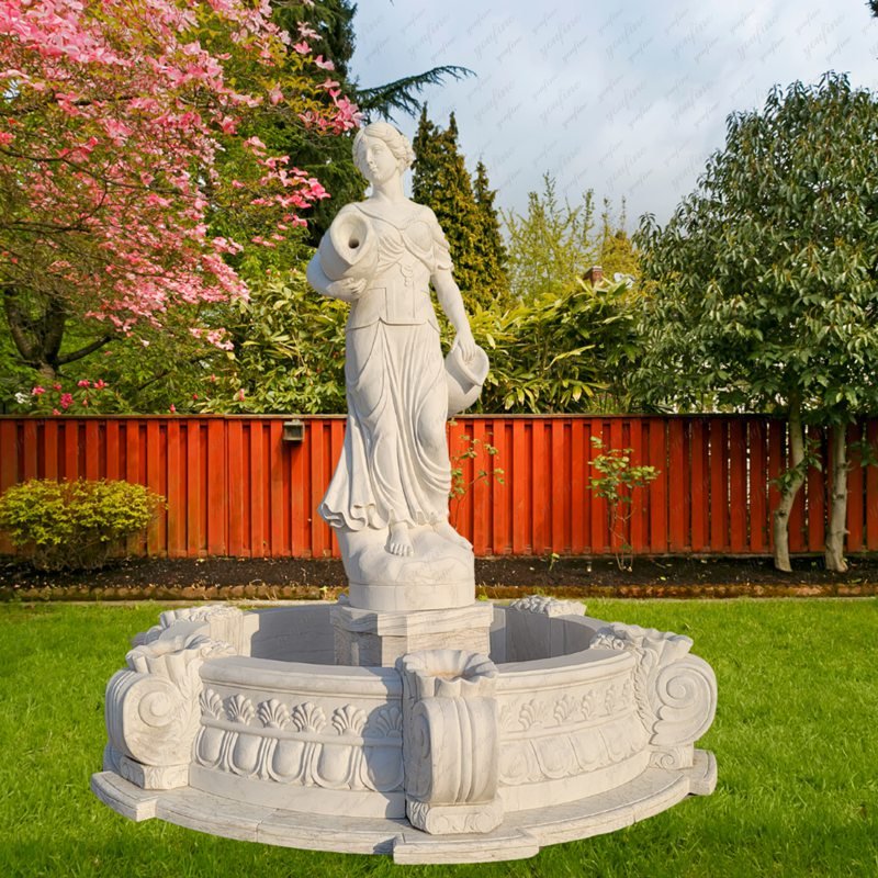 marble lady pouring water fountain for lawn decor