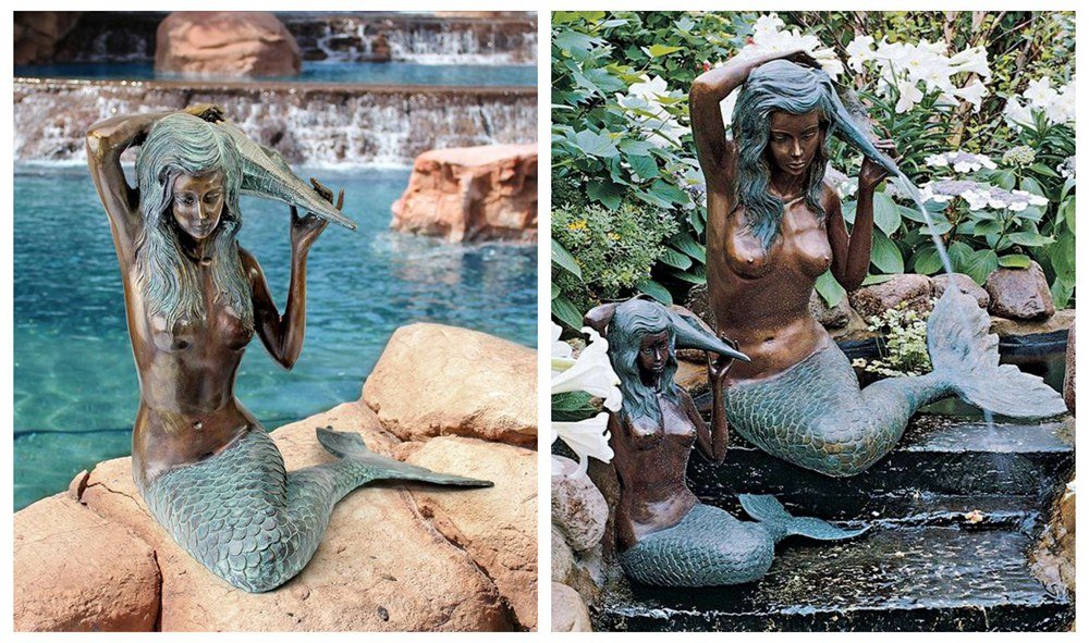 sitting bronze mermaid fountain