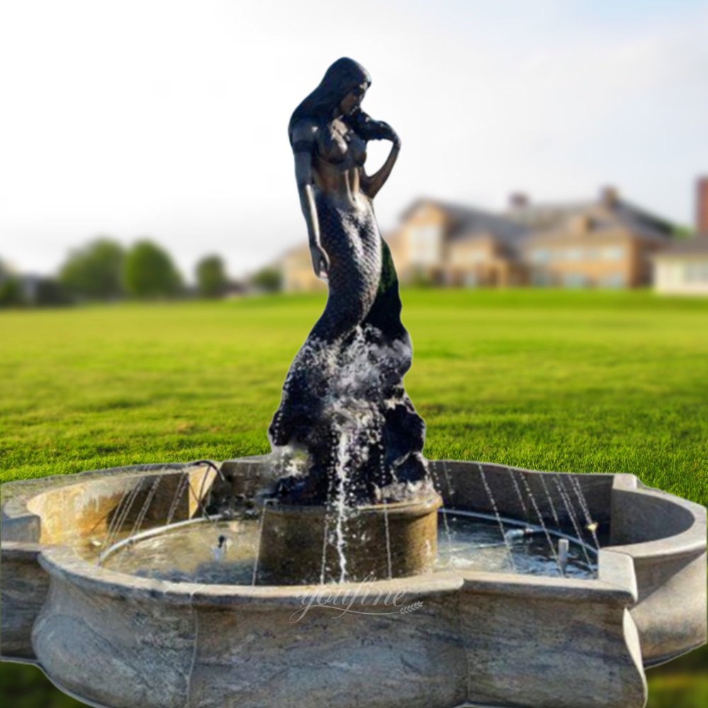 standing bronze mermaid fountain