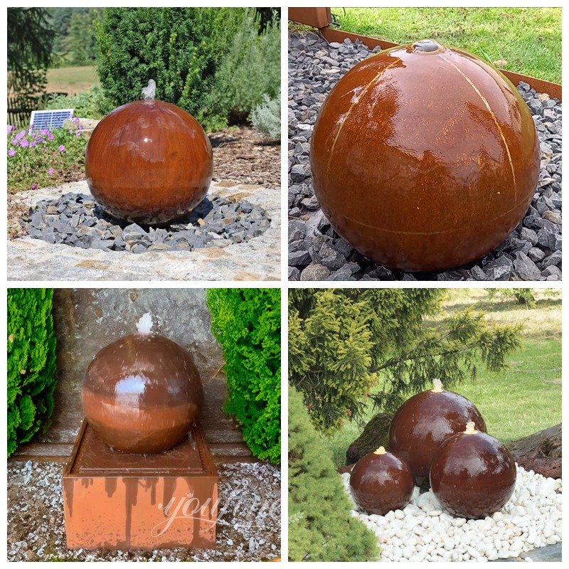spherical corten steel fountain for american garden