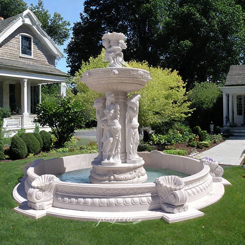 white marble female figure fountain