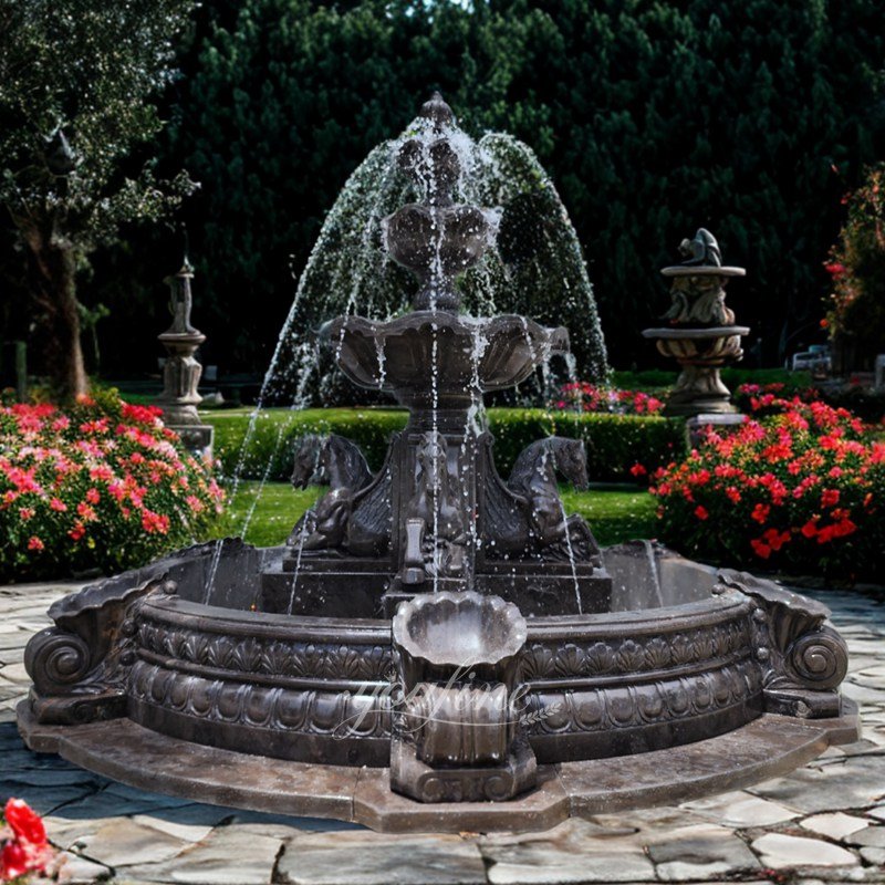 black marble horse water fountain for outdoor decor