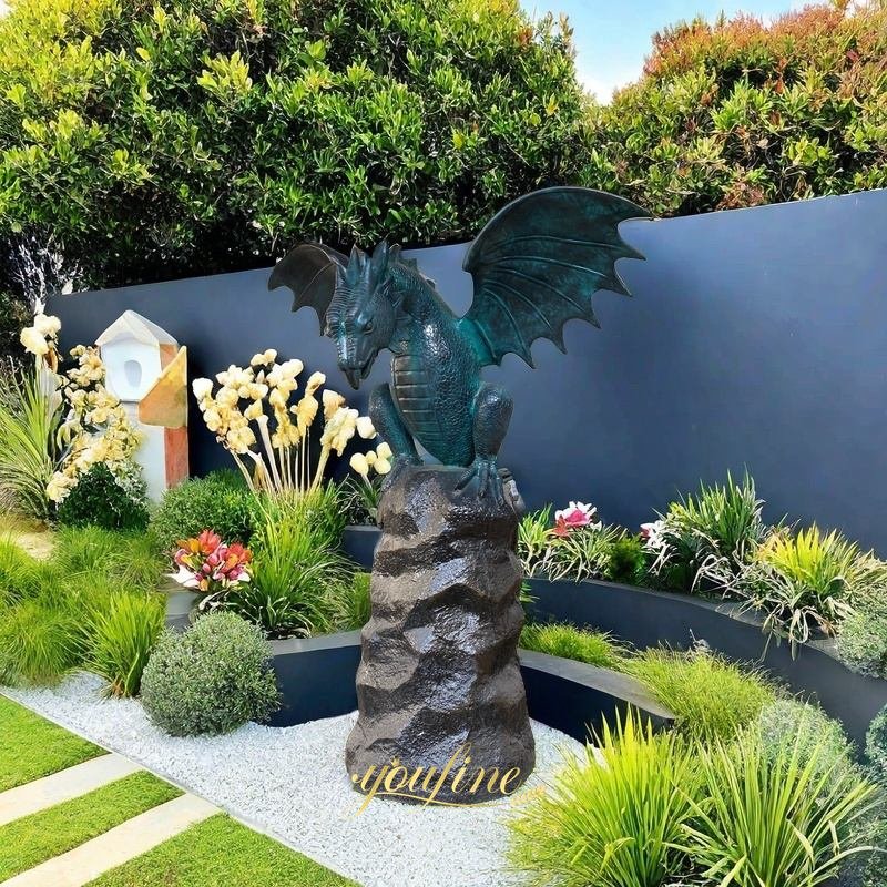 bronze dragon with rock fountain