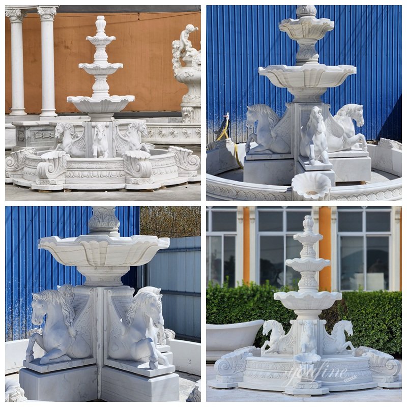 white marble horse fountain details