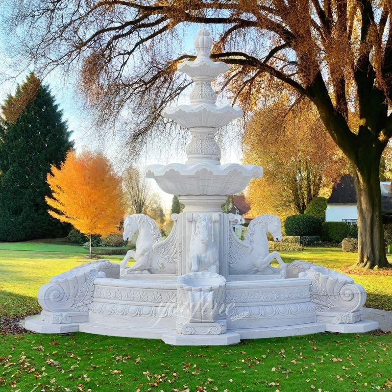 white marble horse fountain for outdoor decor