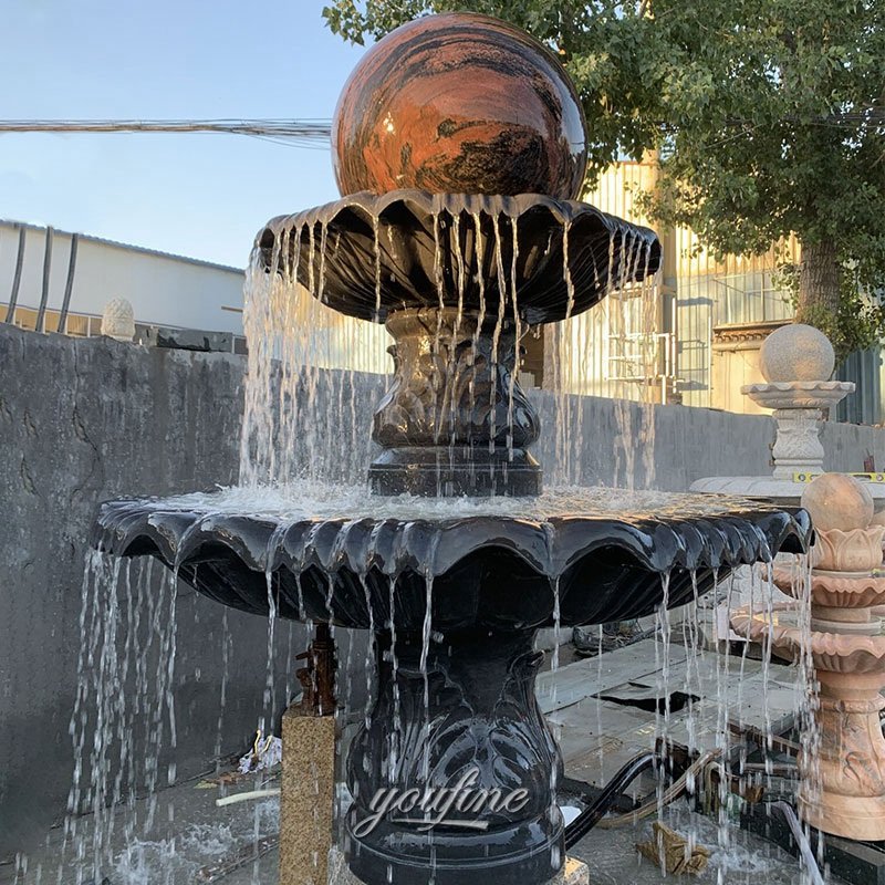 double layer marble black ball fountain with pattern
