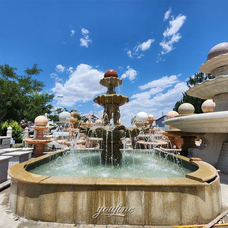 large marble red ball fountain