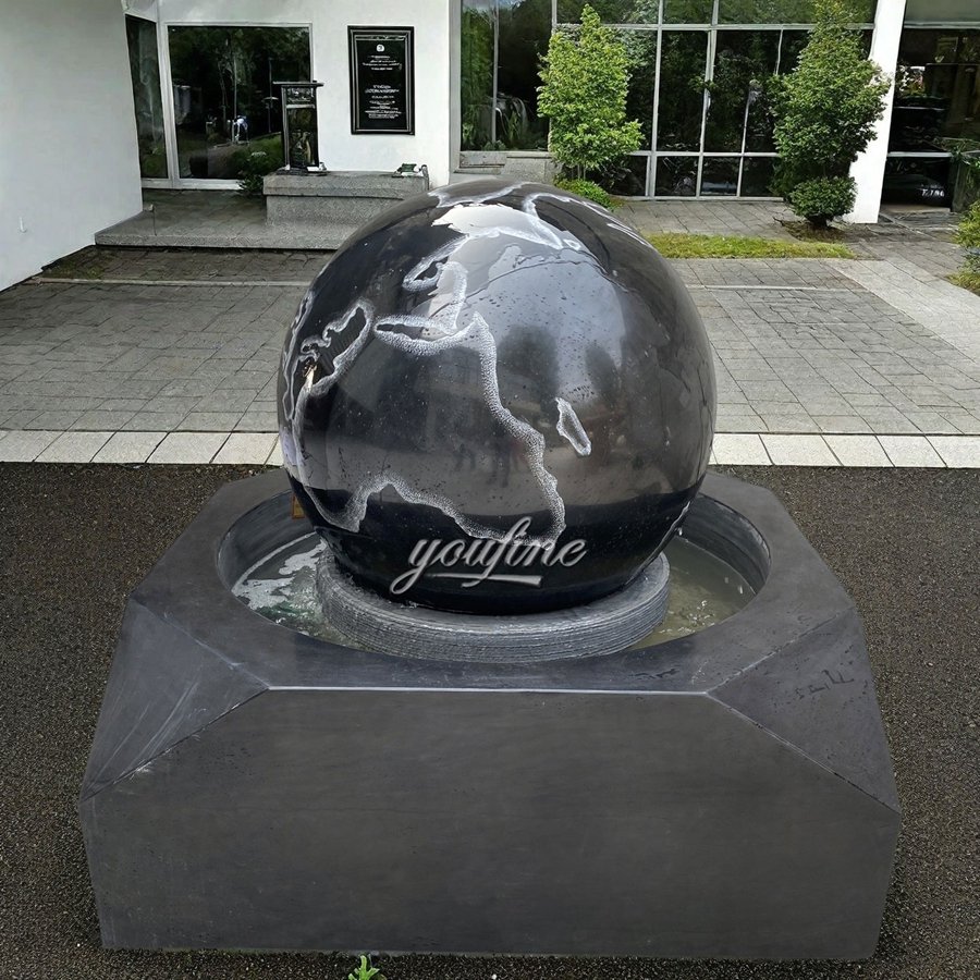 marble earth patterned black ball fountain