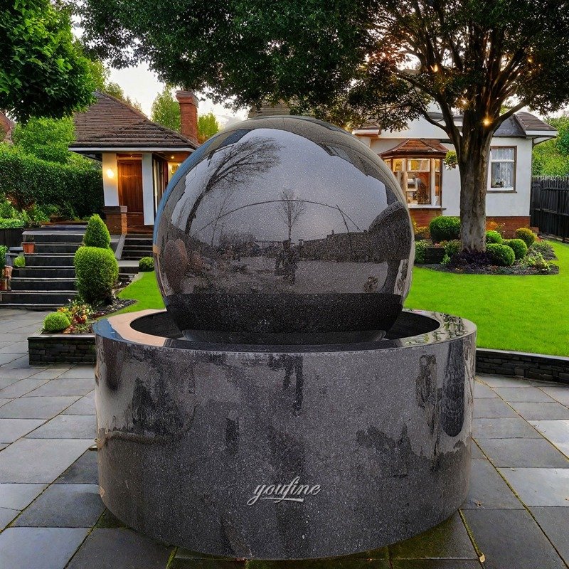 simple black marble floating sphere fountain