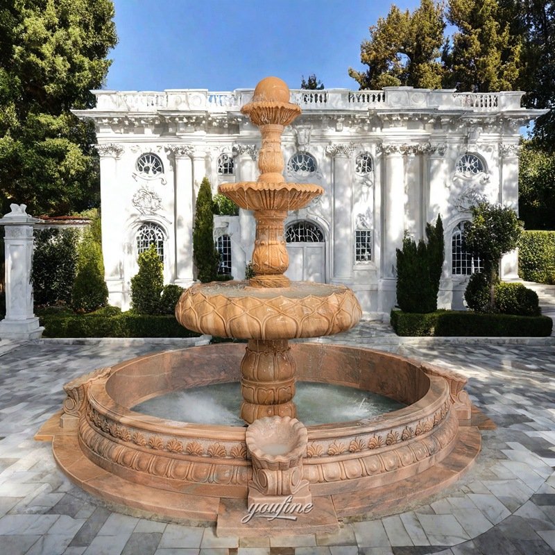 three layer sunset red marble ball fountain