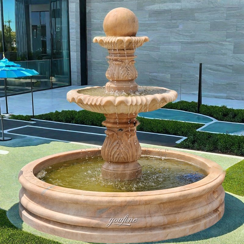 three layer sunset red marble floating sphere fountain