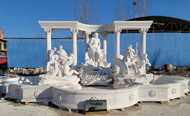 white famous marble trevi fountain replica front view