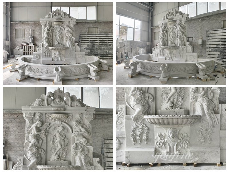 marble large wall fountain with beautiful statues details