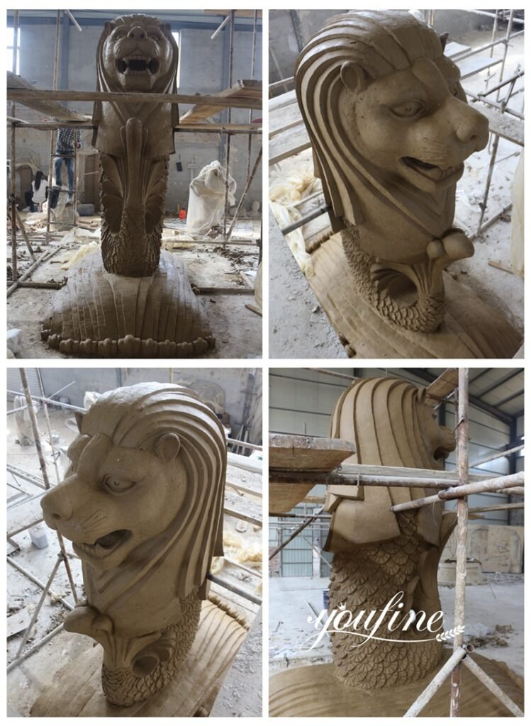 marble merlion water fountain clay model details