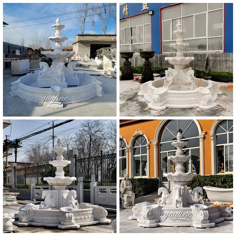 marble tiered horse fountain details