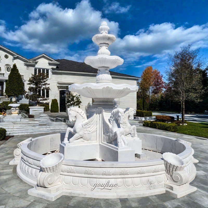 marble tiered horse fountain