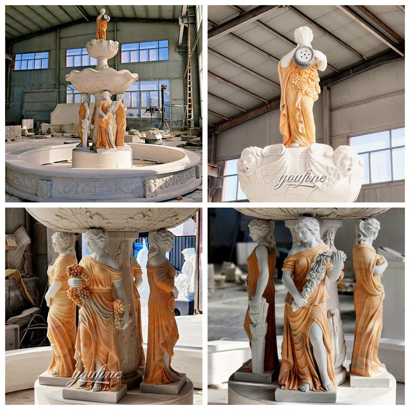 marble woman statue tiered fountain details