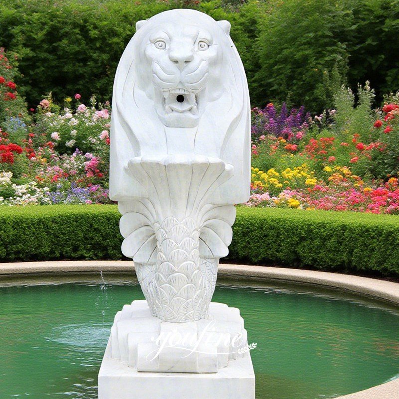 singapore marble merlion water fountain for garden decor