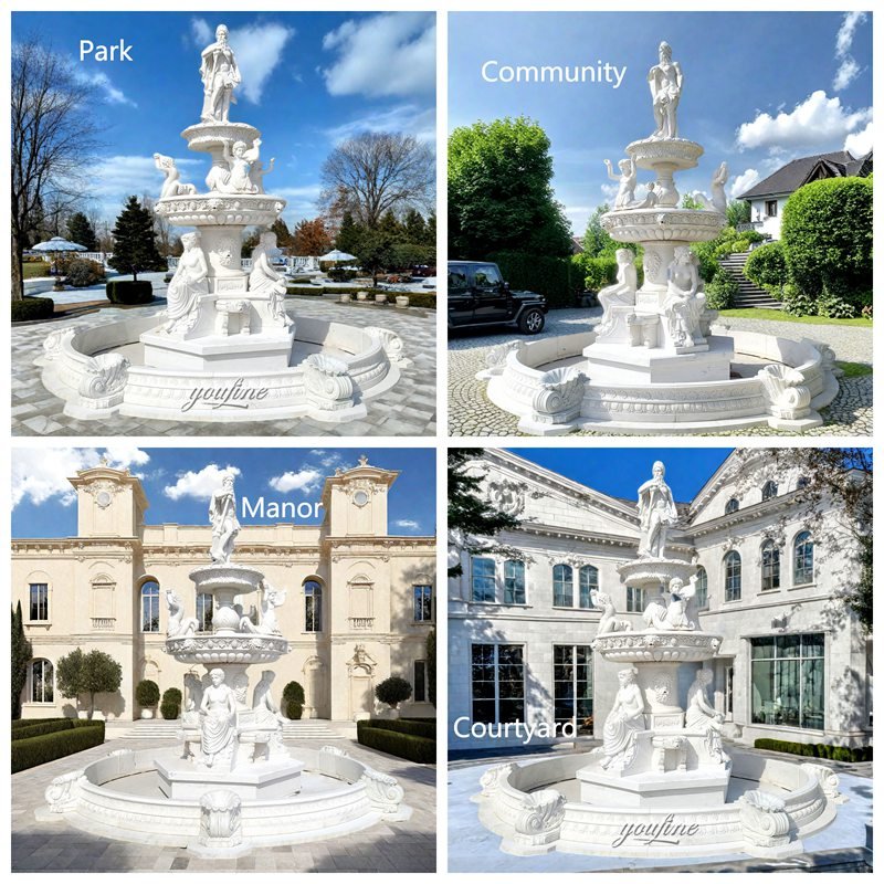three layer marble poseidon water fountain application scenes