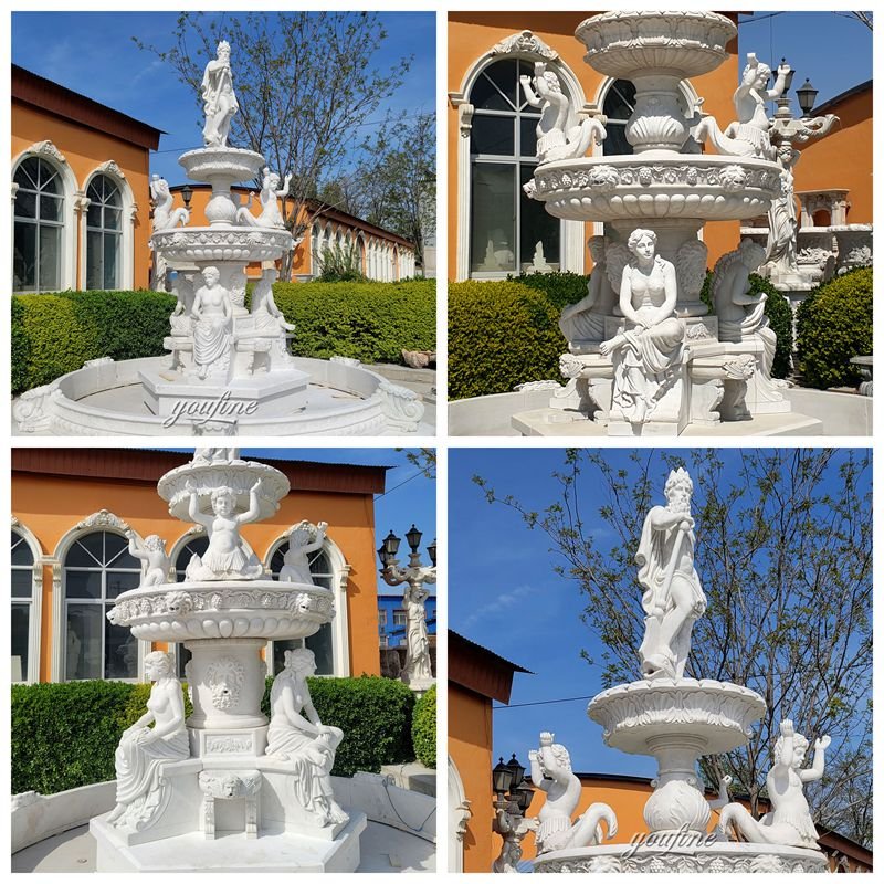 three layer marble poseidon water fountain details