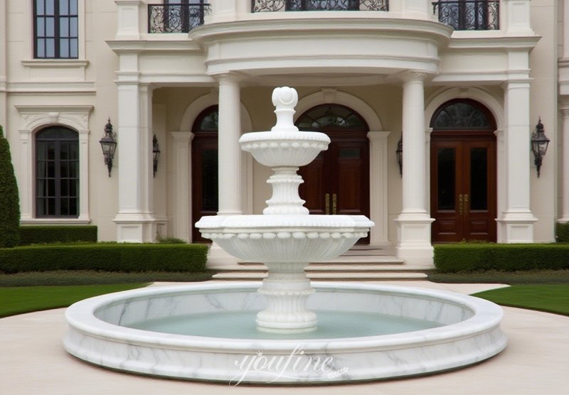 white tiered marble fountain for villa entrance decoration