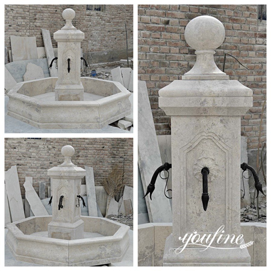 French Countryside Travertine Water Fountain Details