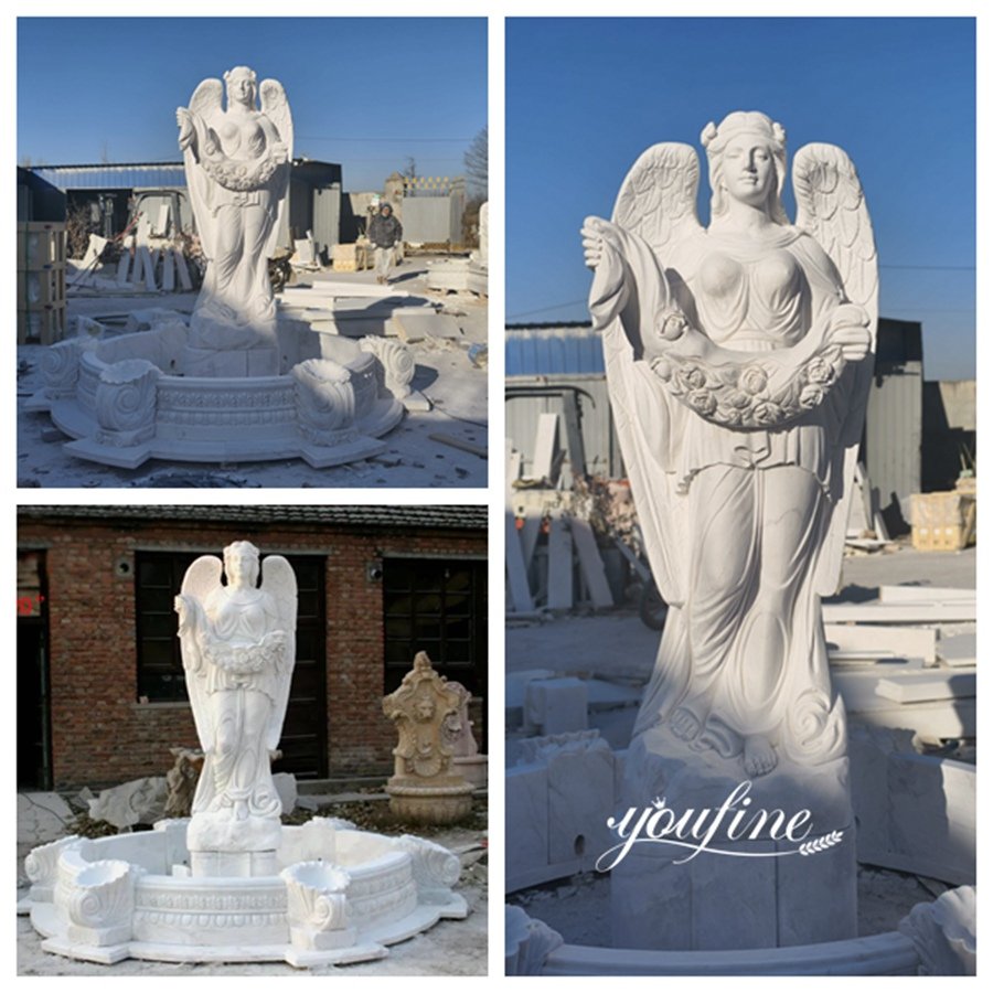 marble holding flowers angel garden fountain details