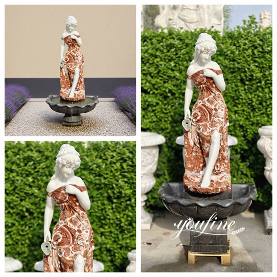 victorian natural fountain with lady statue details