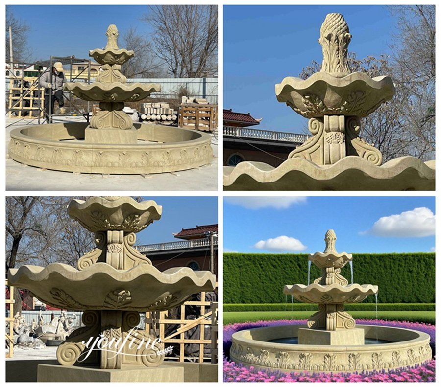 yellow sandstone 3 tier pineapple water fountain details