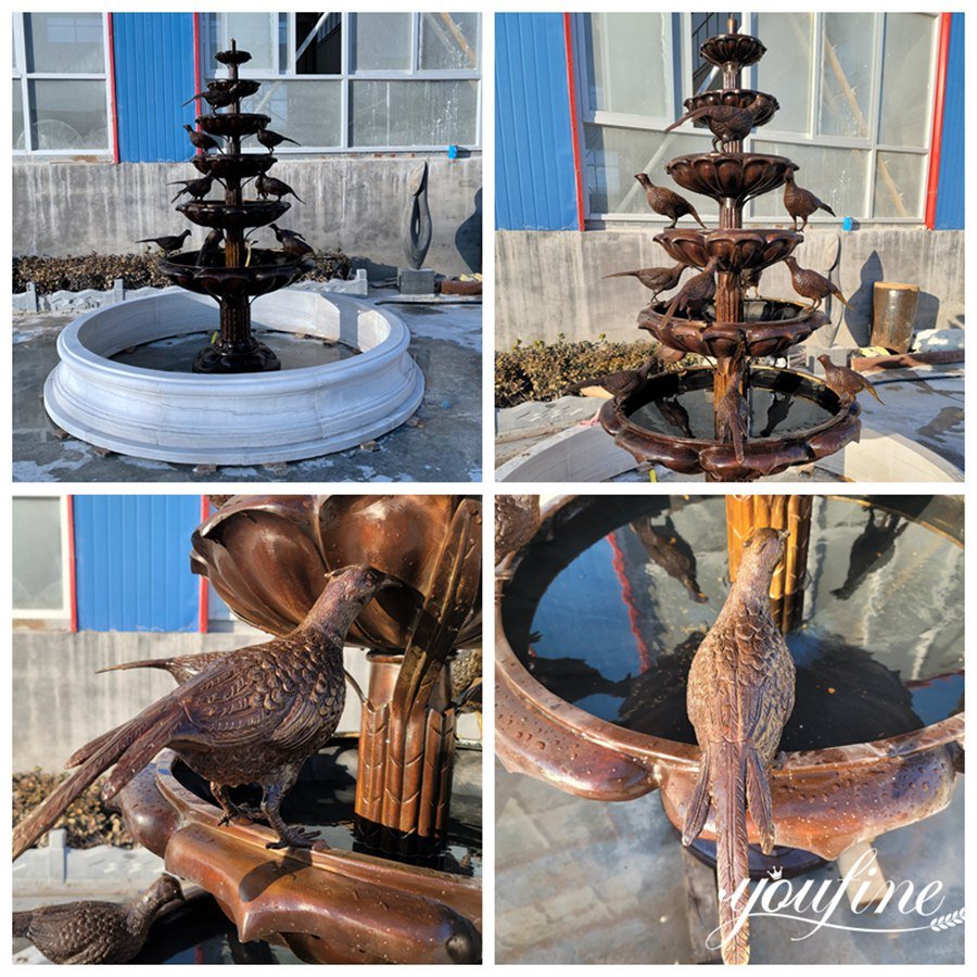 antique bronze bird bath fountain details