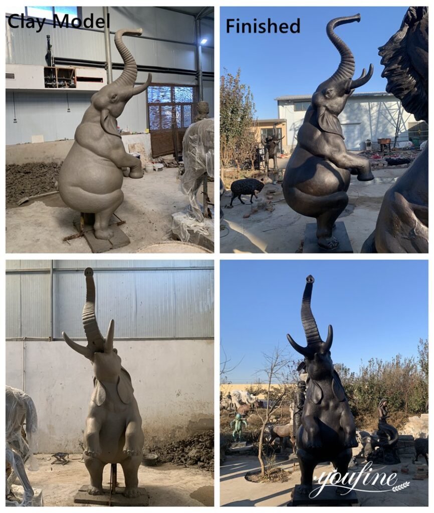 bronze outdoor standing elephant fountain details