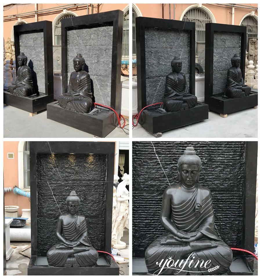 natural black marble buddha wall fountain details