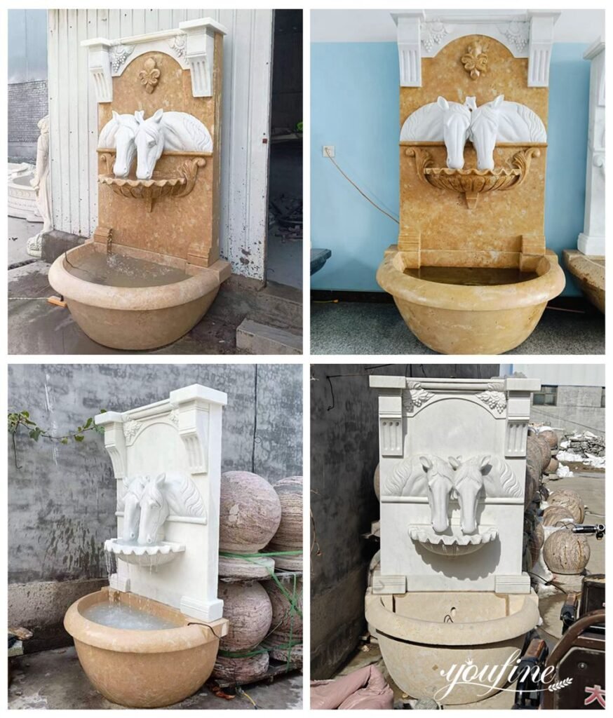 marble horse drinking wall fountain details