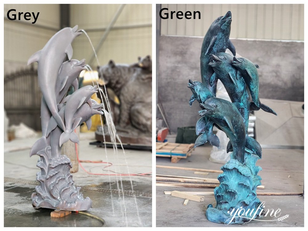 various colors of bronze dolphin statue fountains