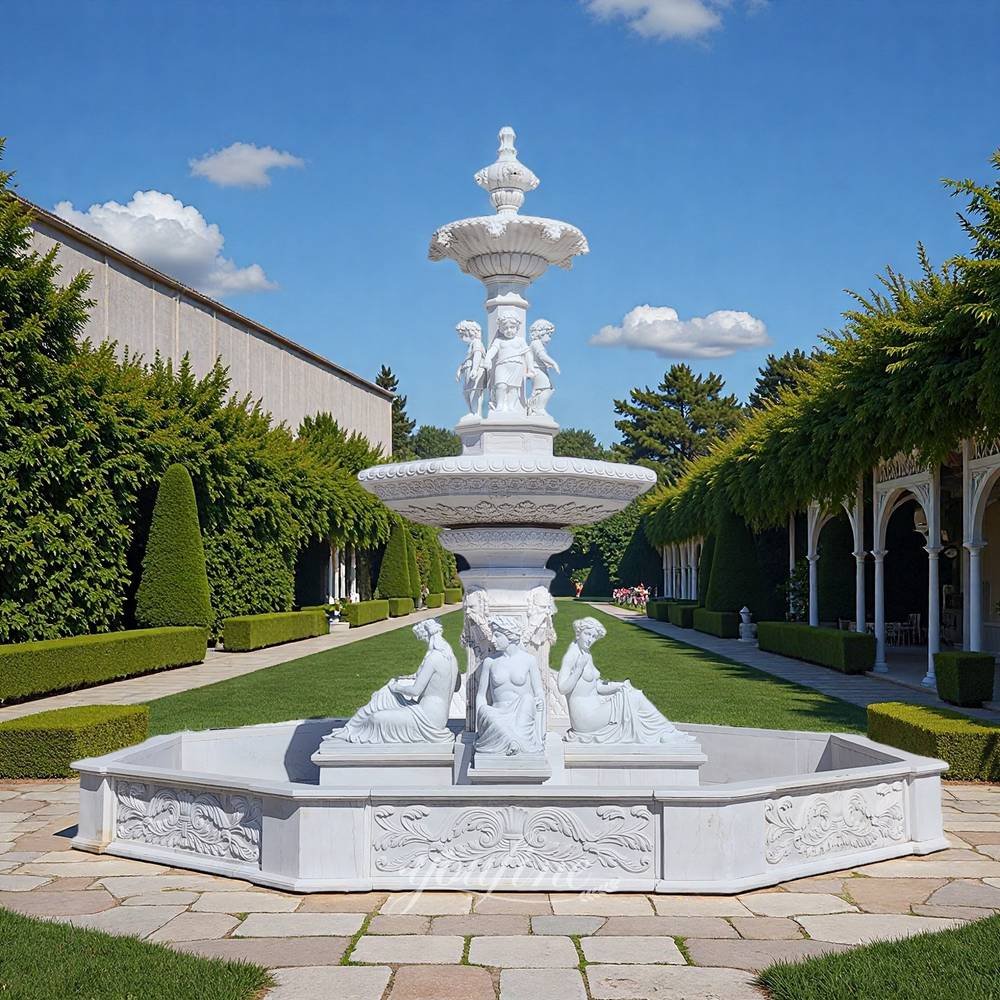 large marble seated woman water fountain for yard