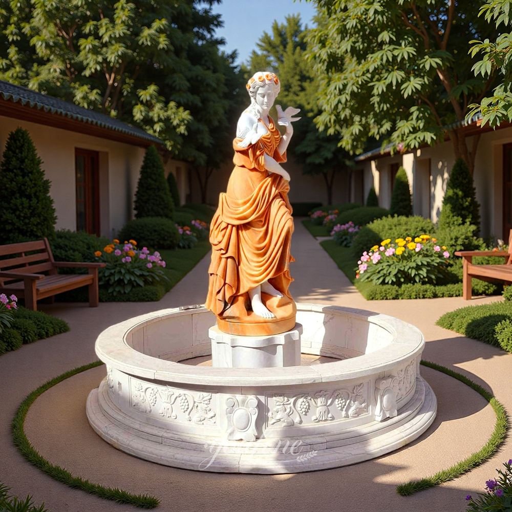 marble floral clad woman and dove fountain for yard