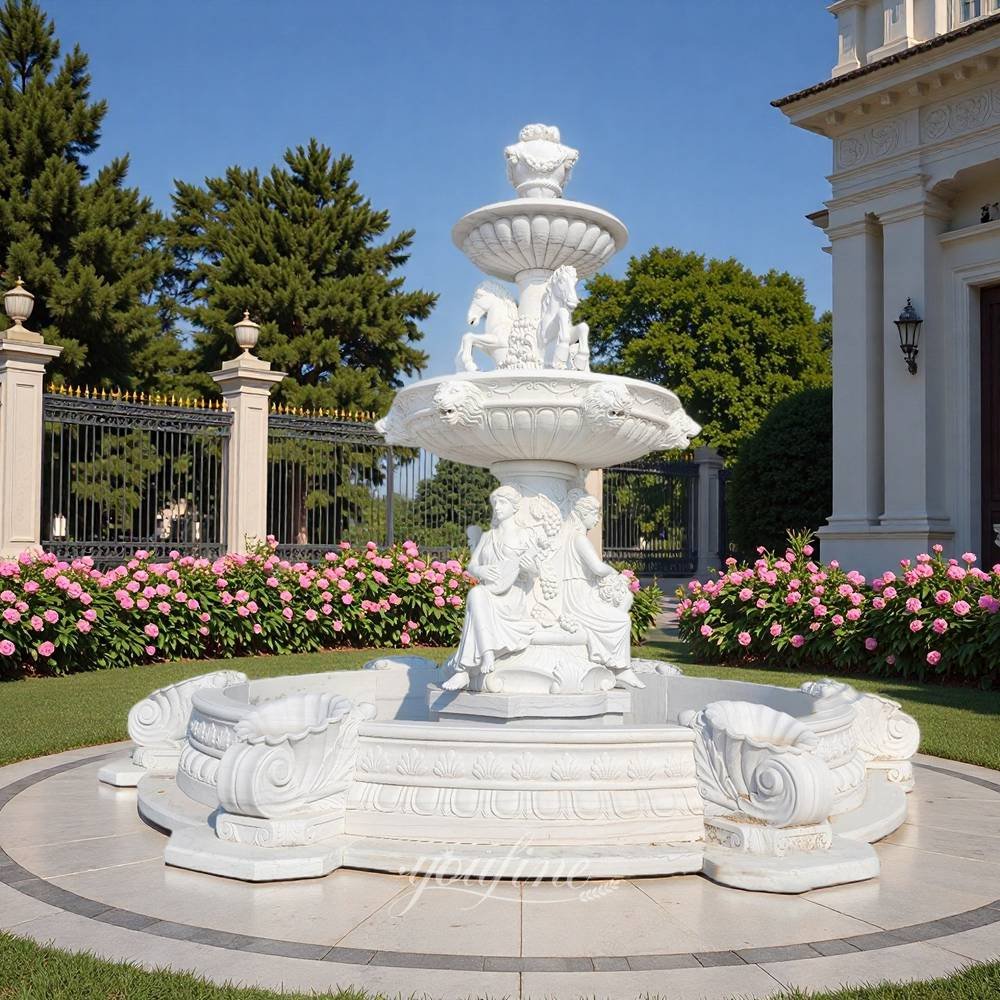 marble seated woman and horse head sculpture fountain for yard
