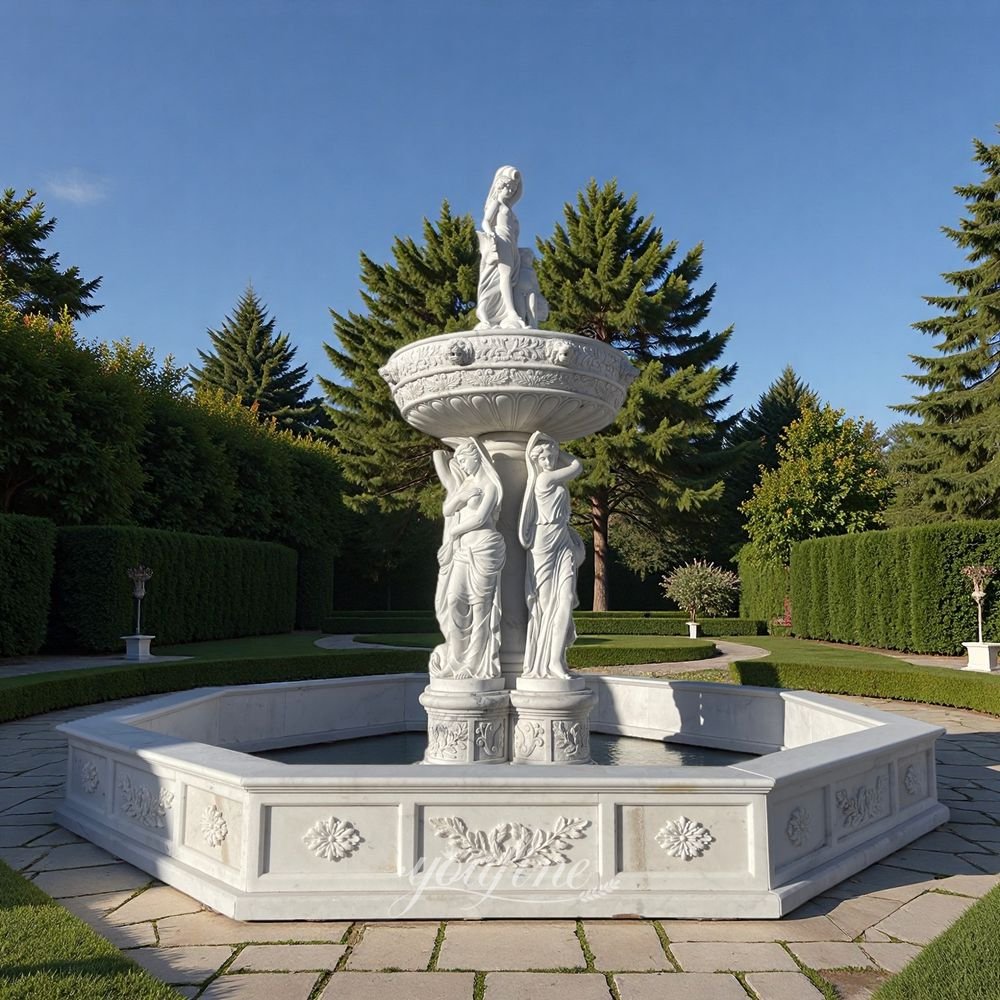 marble standing woman figure fountain for yard