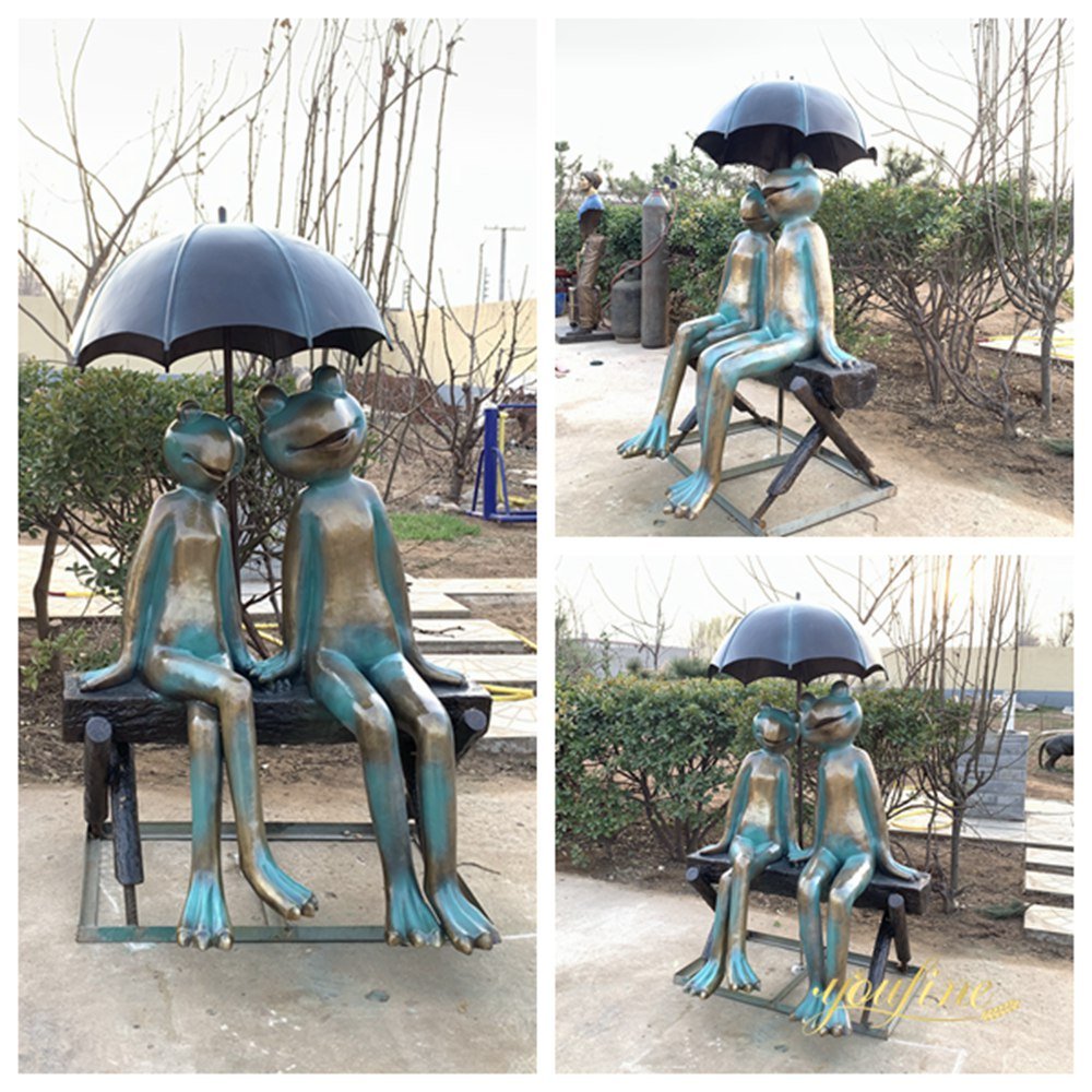 sweet bronze frog with umbrella fountain details