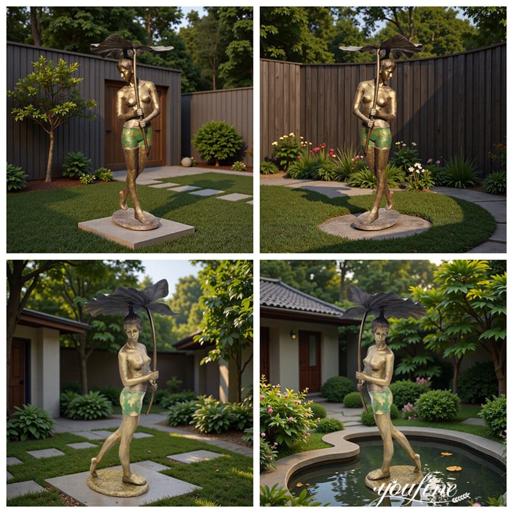 bronze lotus leaf with lady figure fountain applications