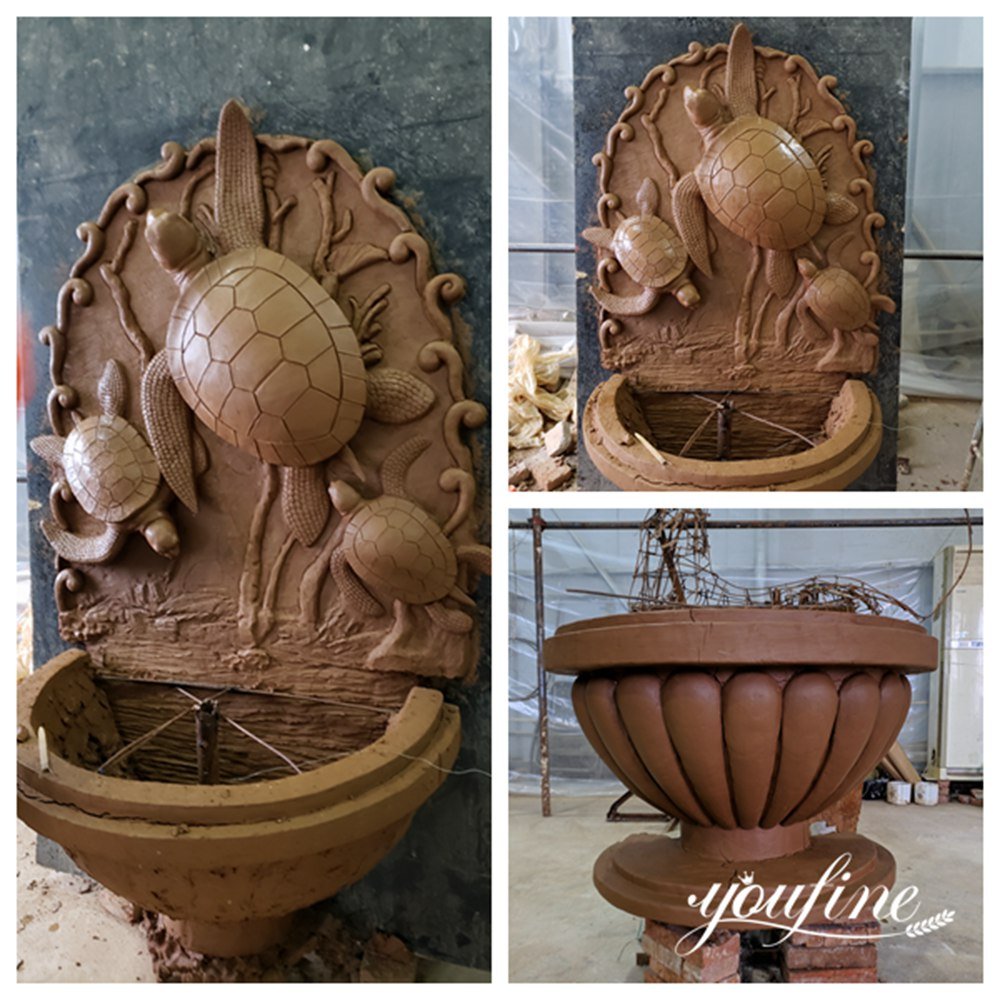 brown bronze turtle wall fountain clay model details