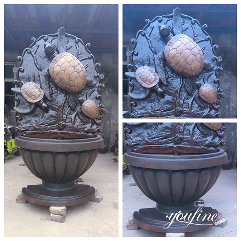 brown bronze turtle wall fountain details