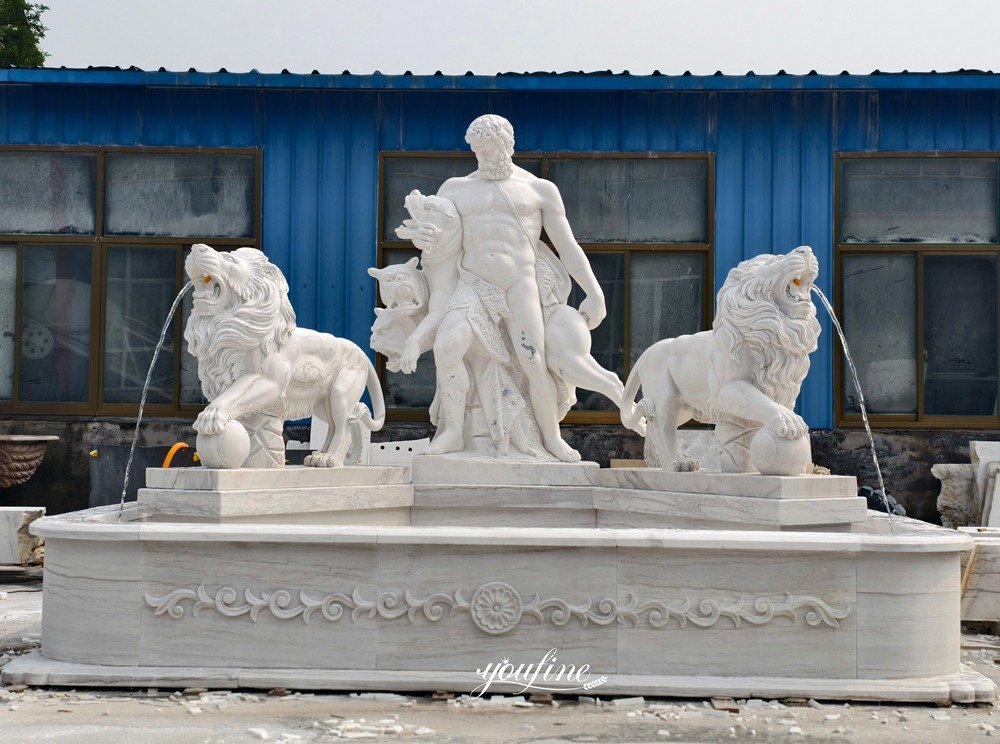 marble hercules and lion sculpture fountain