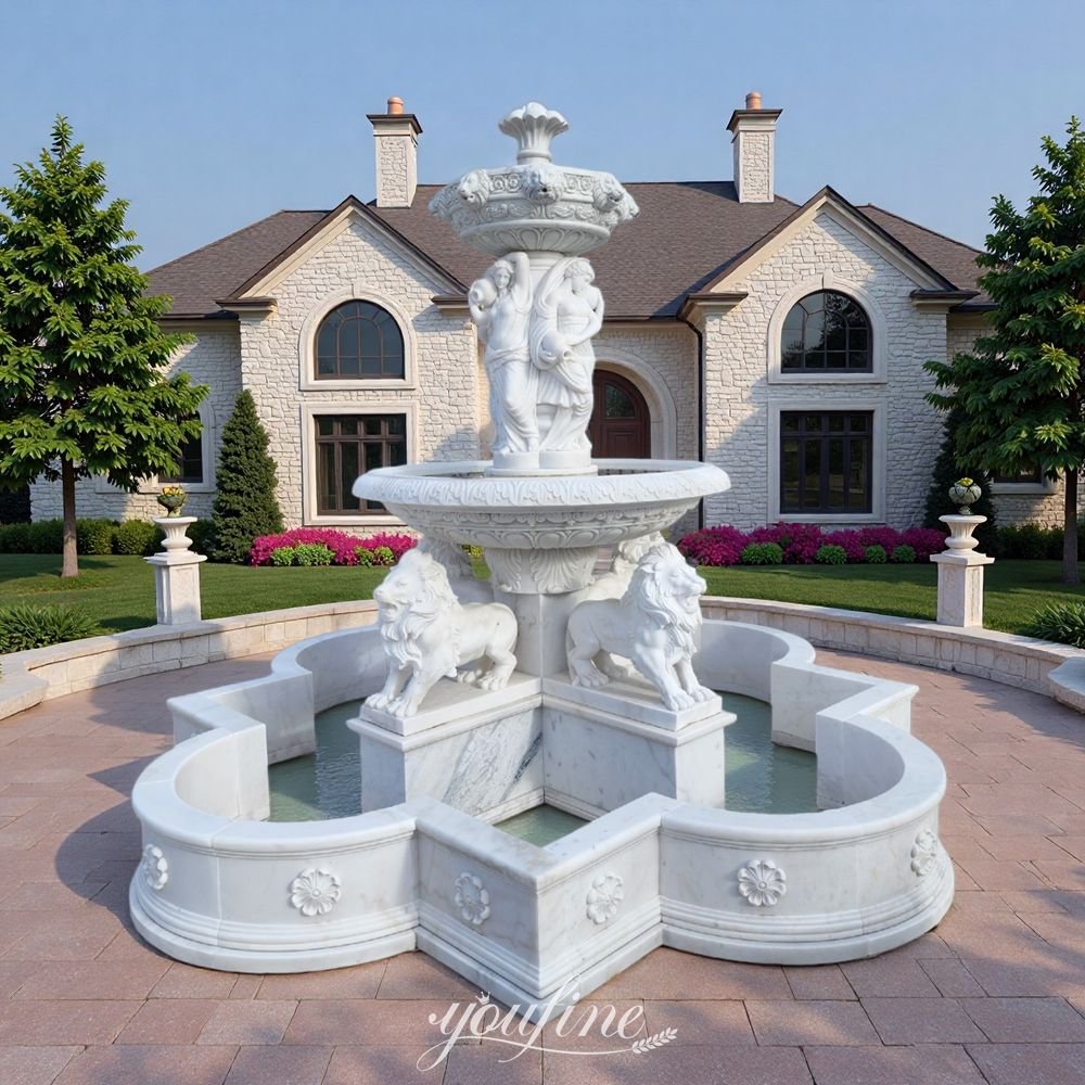 marble lion fountain for villa decor