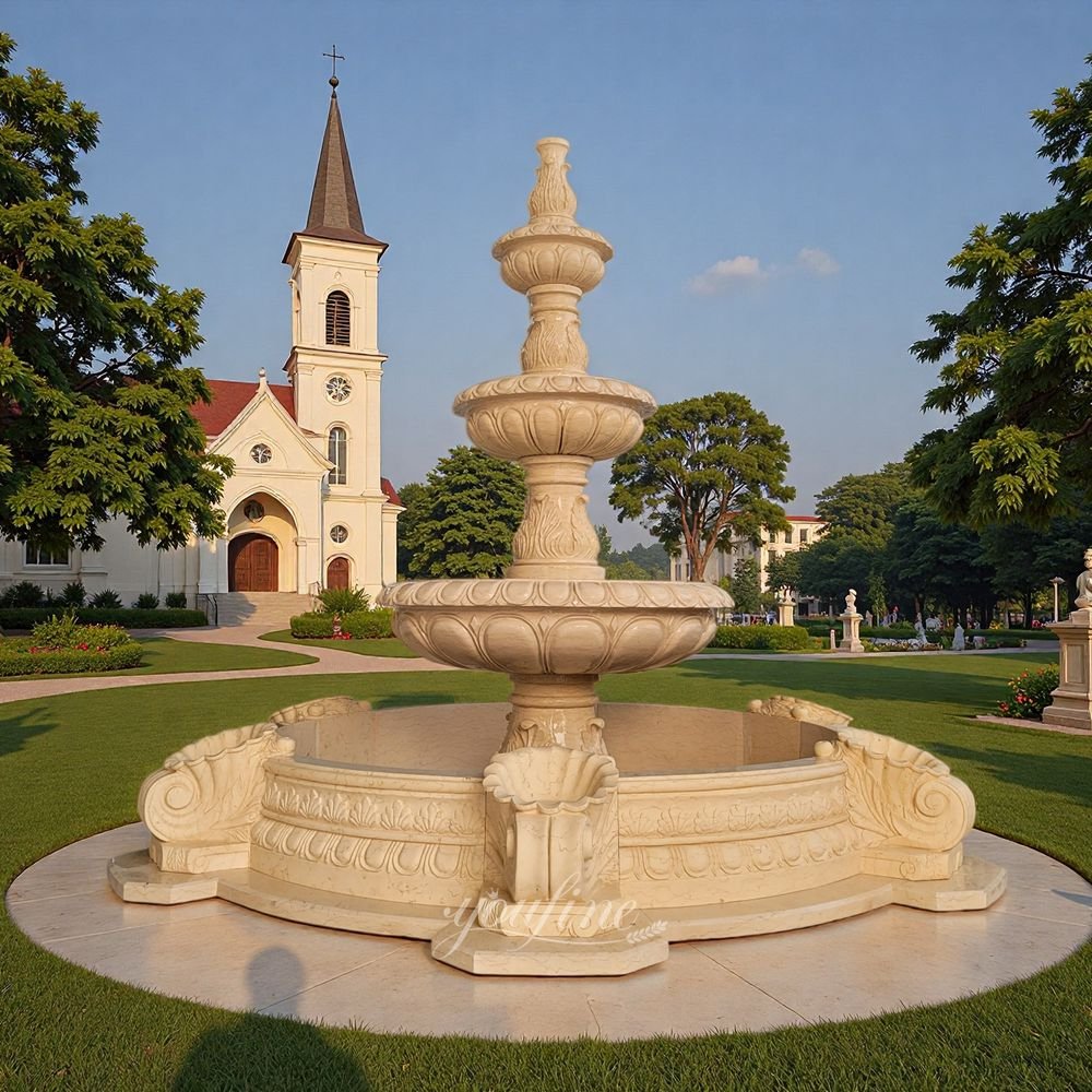 beige marble tiered fountain for church garden
