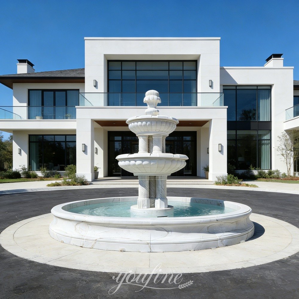 marble column fountain for a modern villa circular driveway decor