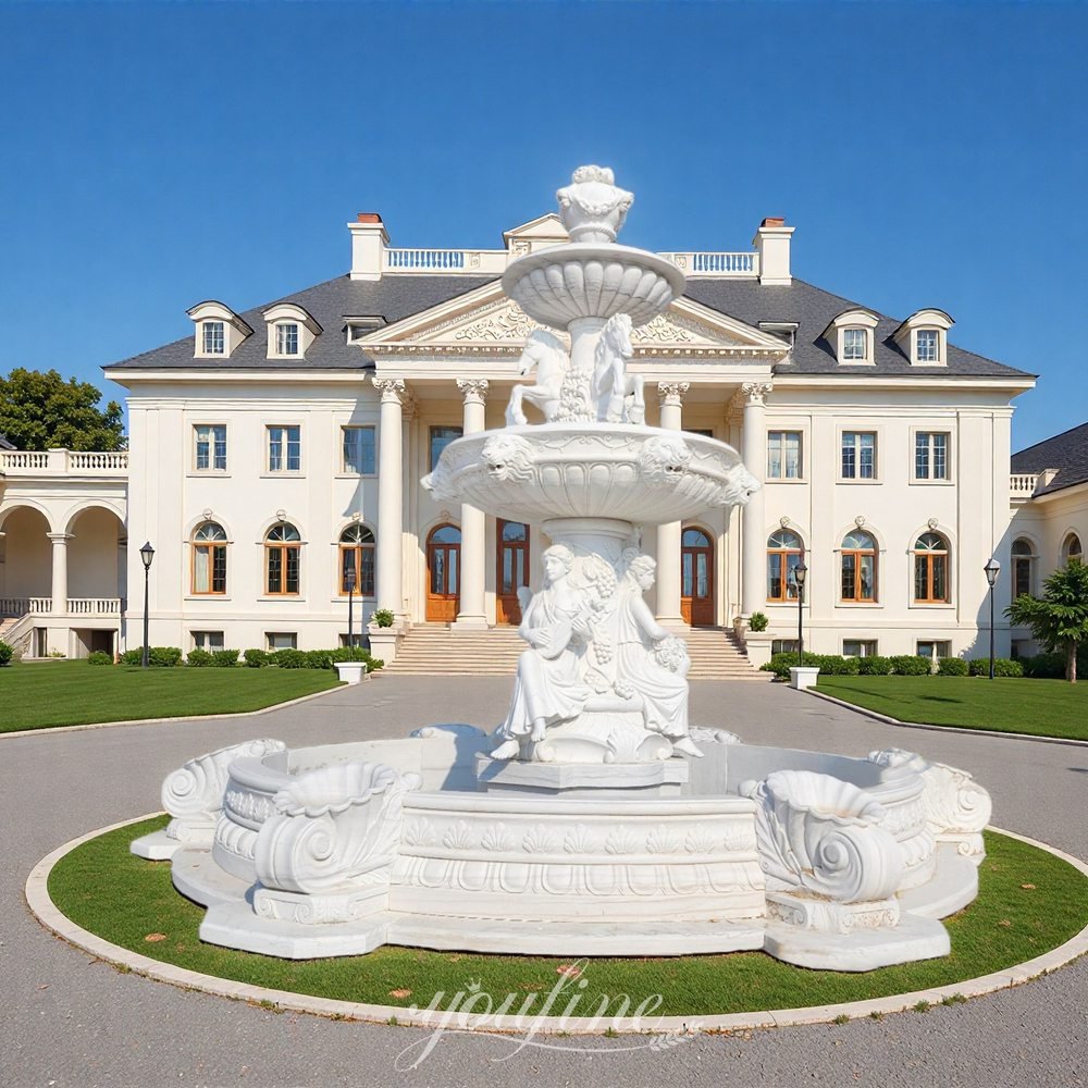 marble female statue circular driveway fountain for large manor decor