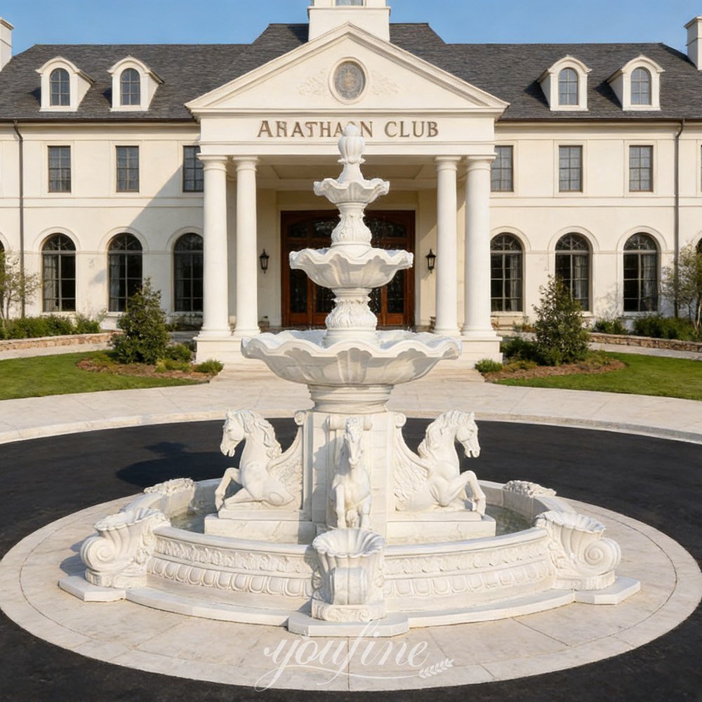 marble horse water fountain for club entrance circular driveway decor