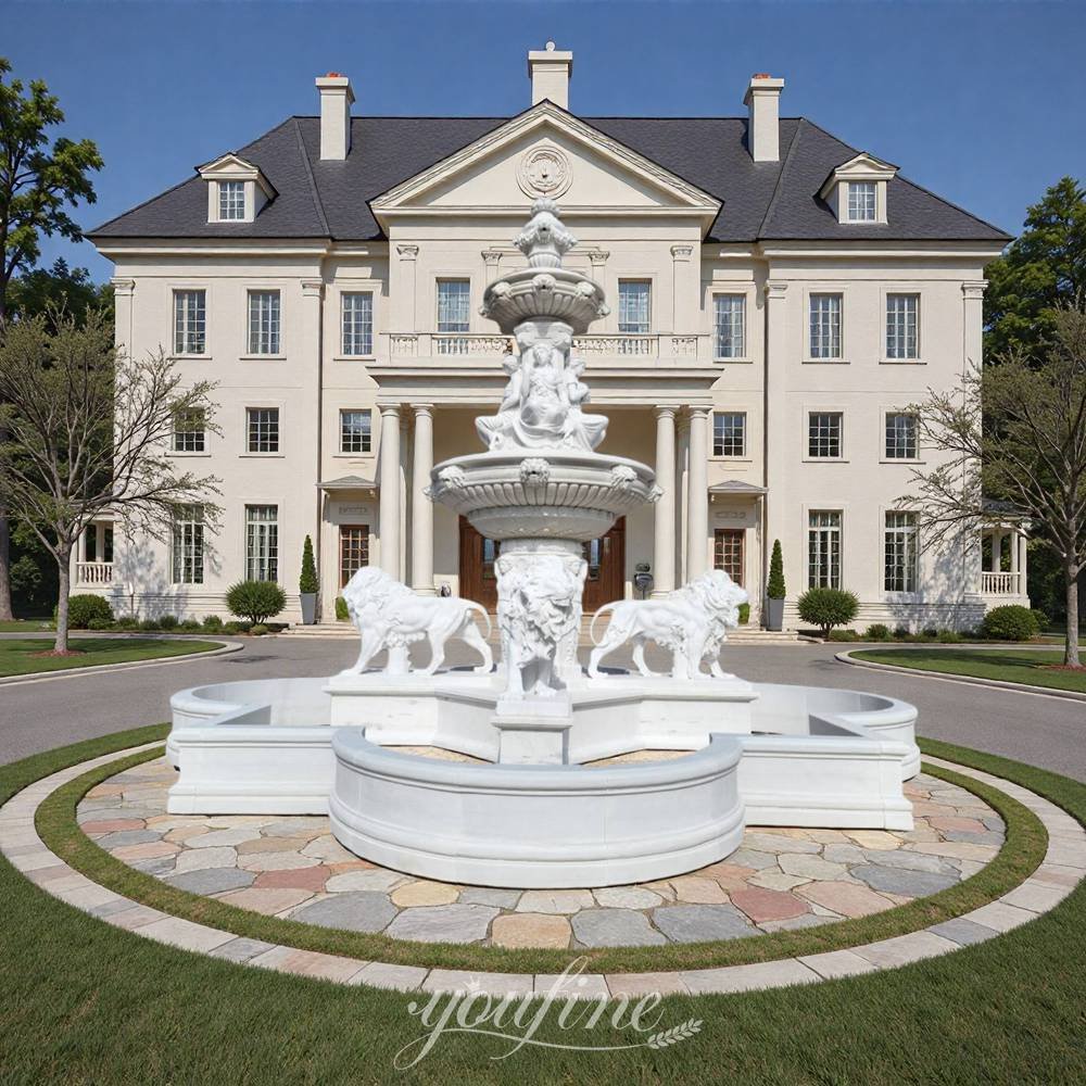 marble lion circular driveway fountain for estate decor
